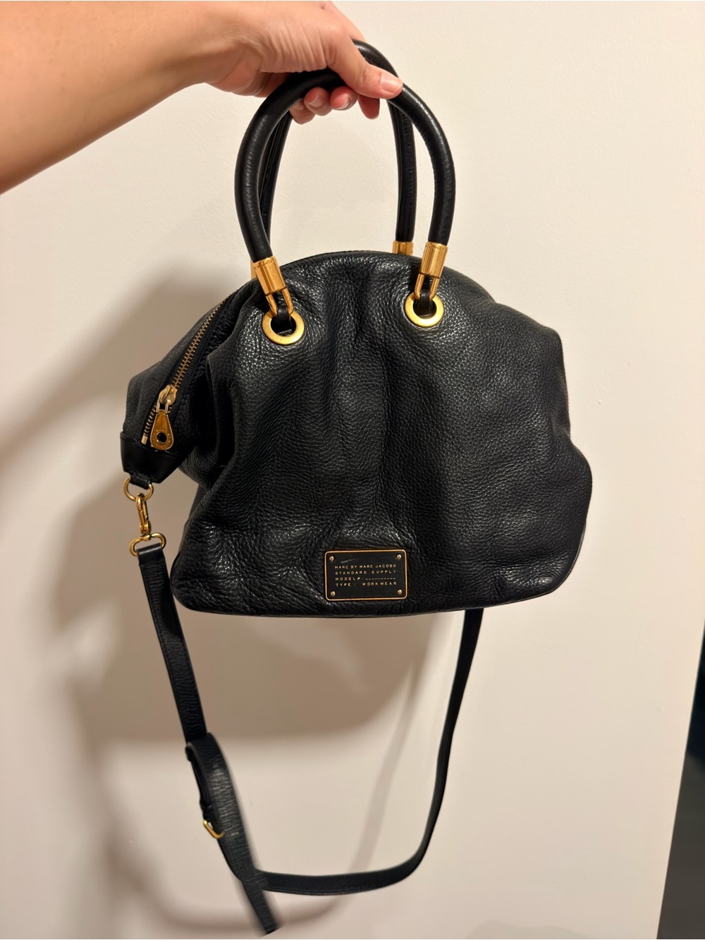 Marc by Marc Jacobs Black Pebbled Leather Satchel with Gold Hardware